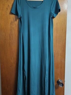 Cuddl Duds Teal Short-Sleeve Maxi Dress